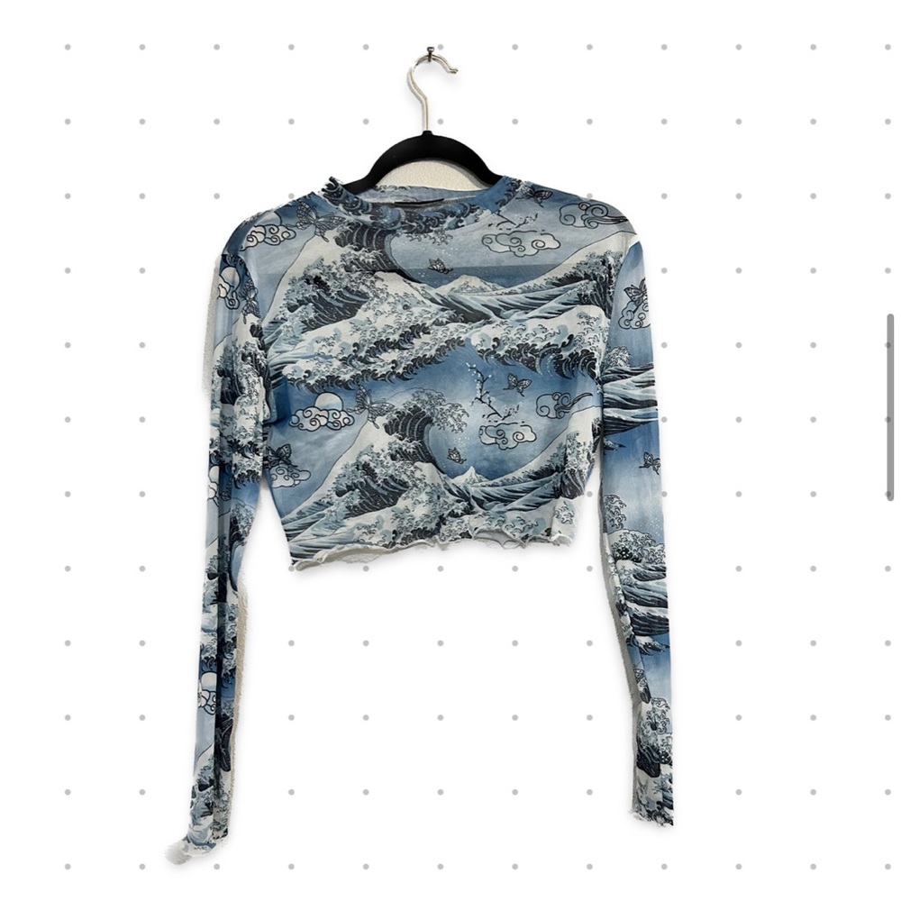 Cropped mesh Great Wave crop top